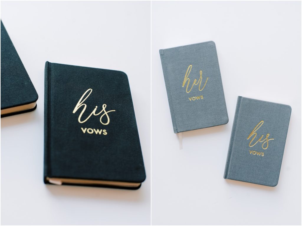 Black and blue linen custom vow books with His and Hers metallic stamp 