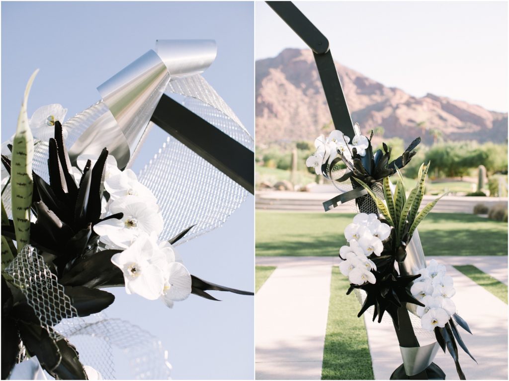 modern art gallery inspired wedding ceremony flowers 