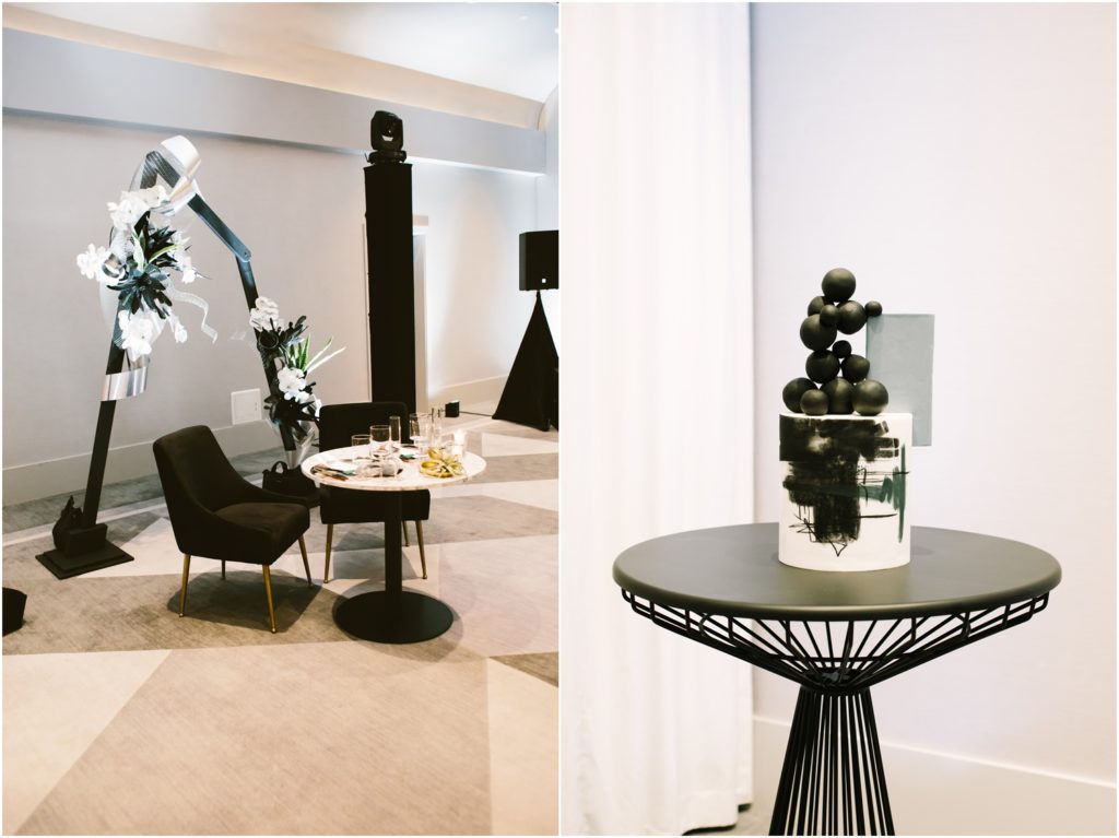 modern art gallery inspired wedding reception decor