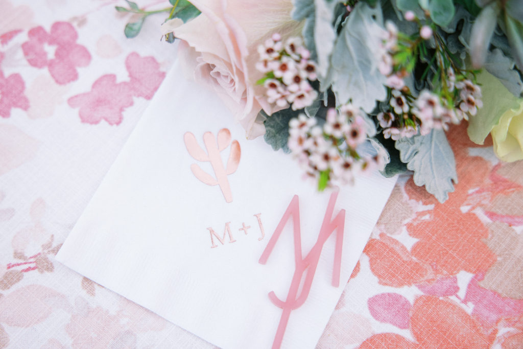 custom wedding cocktail napkin with couples initials