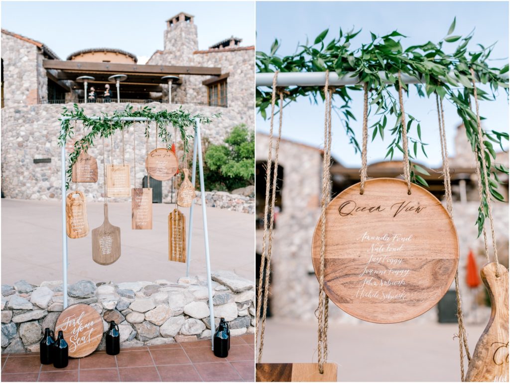 custom wedding escort display with wood details, by the details duo