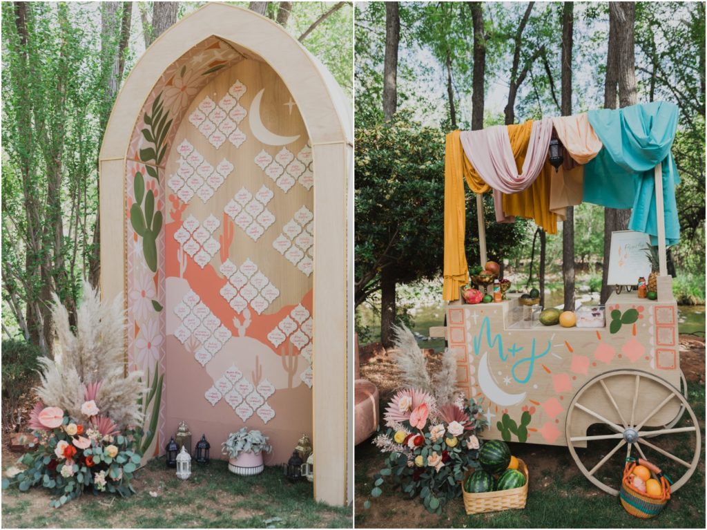 boho seating chart and popsicle cart created by the details duo, wedding decor in arizona