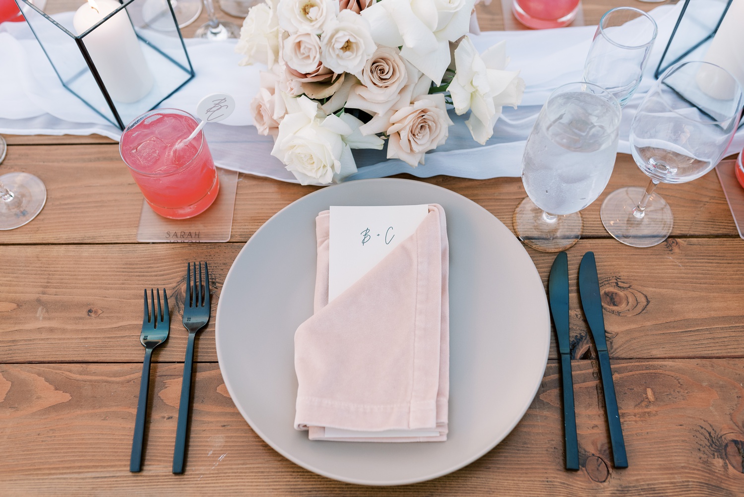 tablescape with custom place settings by the details duo