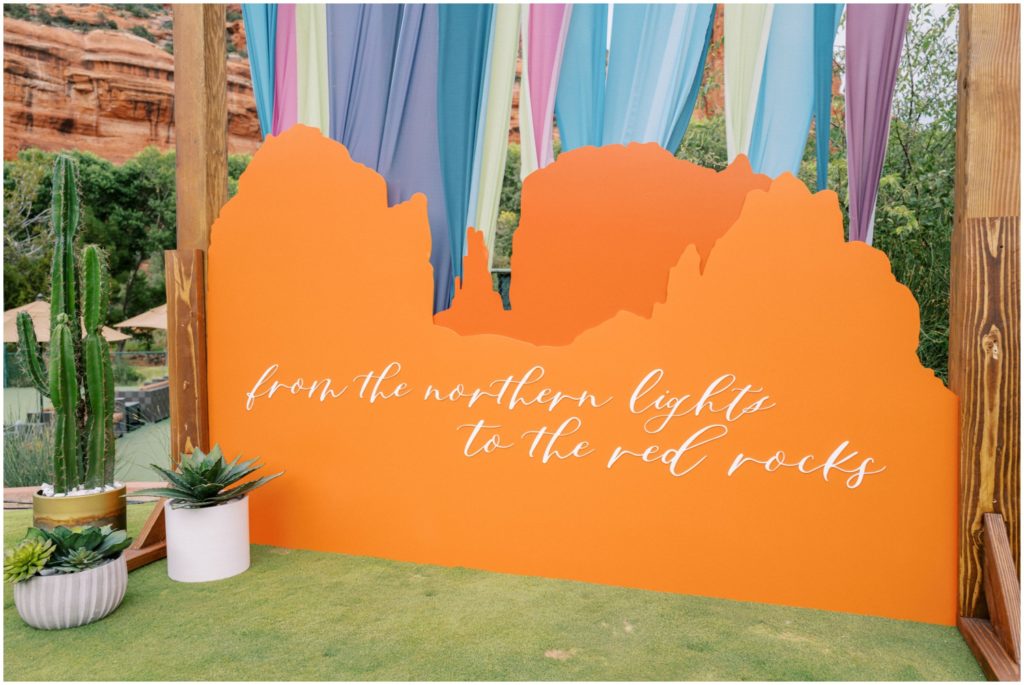 lgbt wedding in sedona, wedding backdrop sign built by The Details Duo 