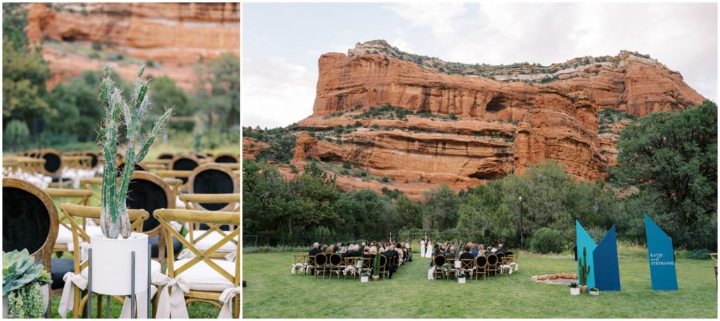 lgbt wedding in sedona, large welcome sign built by the details duo 