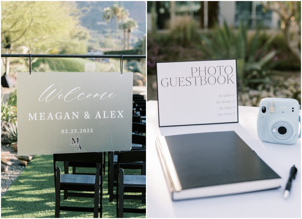 black and white wedding at mountain shadows in arizona. Signage by The Details Duo